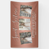 Elegant Roos Gouden Folie Fotocollage 16e Verjaard Spandoek (Verticaal)