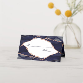 Elegant Roos Gouden Folie Navy Blauw Agaat Bruilof Plaatskaartje