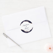 Elegant Roos Gouden Folie Navy Blauw Agaat Bruilof Ronde Sticker (Envelop)