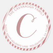 Elegant Roos Gouden Folie Streep Monogram Adres Ronde Sticker (Voorkant)