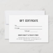 Elegant Roos Gouden Folie Zwart Cadeaubon (Achterkant)