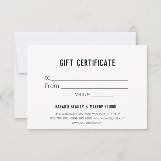 Elegant Roos Gouden Folie Zwart Cadeaubon (Achterkant)