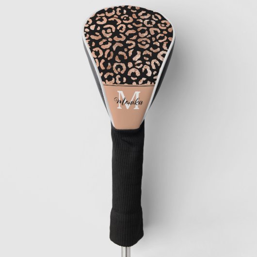 Elegant Roos Gouden Glam Luipaard Gepersonaliseerd Golfheadcover (Voorkant)