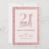 Elegant Roos Gouden Glitter 21e Verjaardagsviering Kaart (Voorkant)