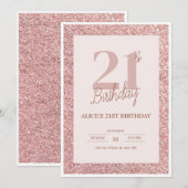 Elegant Roos Gouden Glitter 21e Verjaardagsviering Kaart (Voorkant / Achterkant)