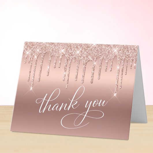 Elegant Roos Gouden Glitter 60ste Verjaardagsfeest Bedankkaart