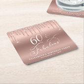 Elegant Roos Gouden Glitter 60ste Verjaardagsfeest Kartonnen Onderzetters (Schuin)