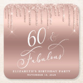 Elegant Roos Gouden Glitter 60ste Verjaardagsfeest Kartonnen Onderzetters (Voorkant)