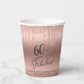 Elegant Roos Gouden Glitter 60ste Verjaardagsfeest Papieren Bekers (Achterkant)