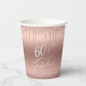 Elegant Roos Gouden Glitter 60ste Verjaardagsfeest Papieren Bekers (Achterkant)