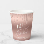 Elegant Roos Gouden Glitter 60ste Verjaardagsfeest Papieren Bekers (Voorkant)