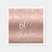 Elegant Roos Gouden Glitter 60ste Verjaardagsfeest Servet (Voorkant)