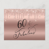 Elegant Roos Gouden Glitter 60ste Verjaardagsfeest Uitnodiging Briefkaart (Voorkant)