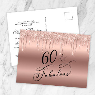 Elegant Roos Gouden Glitter 60ste Verjaardagsfeest Uitnodiging Briefkaart