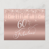 Elegant Roos Gouden Glitter 60ste Verjaardagsfeest Uitnodiging Briefkaart (Voorkant)