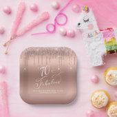 Elegant Roos Gouden Glitter 70ste Verjaardagsfeest Papieren Bordje (Feest)