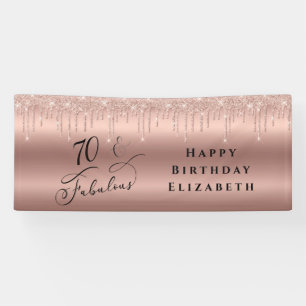 Elegant Roos Gouden Glitter 70ste Verjaardagsfeest Spandoek