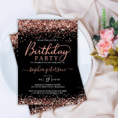 Elegant Roos Gouden Glitter Any Age Zwart Verjaard Kaart