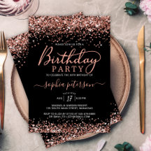 Elegant Roos Gouden Glitter Any Age Zwart Verjaard