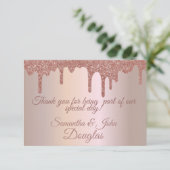 Elegant Roos Gouden Glitter, Blush en Tekst Bedankkaart (Staand voorkant)