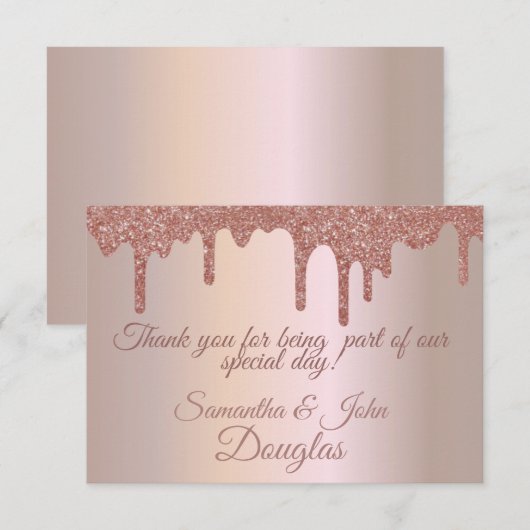 Elegant Roos Gouden Glitter, Blush en Tekst Bedankkaart (Voorkant / Achterkant)