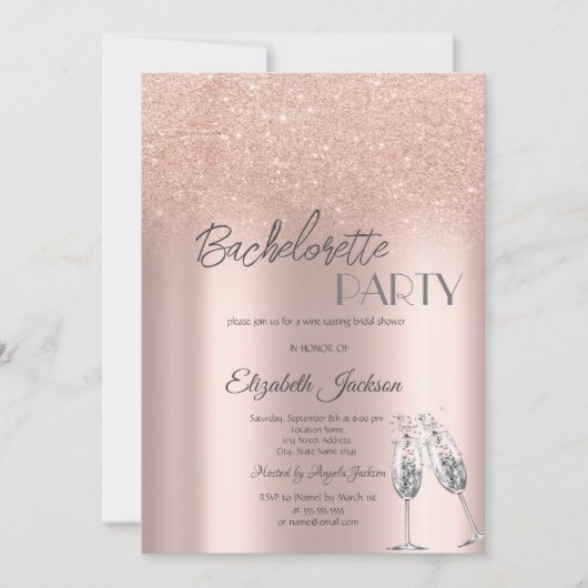 Elegant Roos Gouden Glitter Bokeh Bachelorette Kaart (Voorkant)