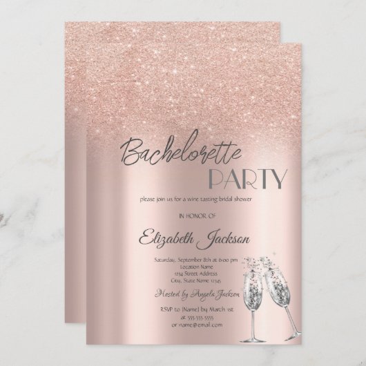 Elegant Roos Gouden Glitter Bokeh Bachelorette Kaart (Voorkant / Achterkant)