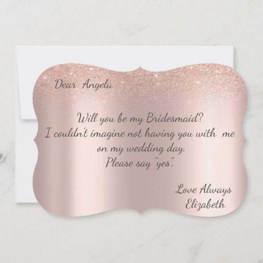 Elegant Roos Gouden Glitter Bokeh Bruidsmeisje Kaa Kaart (Achterkant)