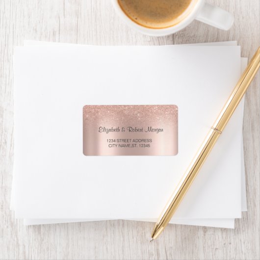 Elegant Roos Gouden Glitter Bokeh Bruiloft Label (Insitu)