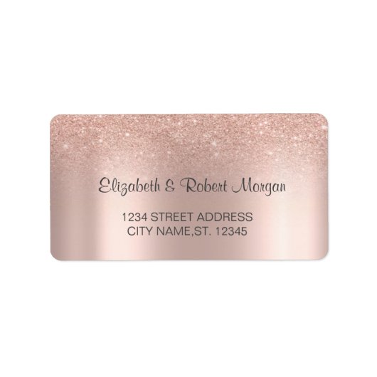 Elegant Roos Gouden Glitter Bokeh Bruiloft Label (Voorkant)