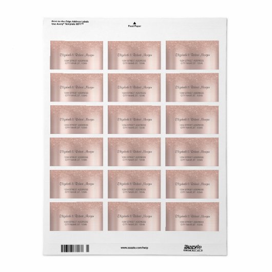 Elegant Roos Gouden Glitter Bokeh Bruiloft Label (Full Sheet)