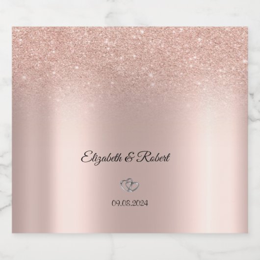 Elegant Roos Gouden Glitter Bokeh Harten Sparkling Wijnetiket (Enkel label)