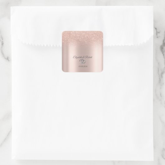 Elegant Roos Gouden Glitter Bokeh Harten Vierkante Sticker (Tas)