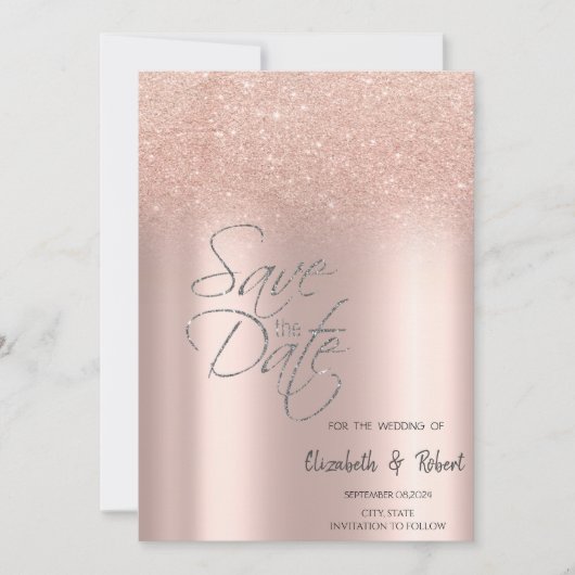 Elegant Roos Gouden Glitter Bokeh Save The Date (Voorkant)