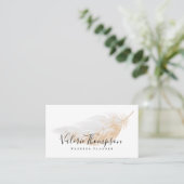 Elegant roos gouden glitter chic grijs veer modern visitekaartje (Staand voorkant)