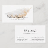 Elegant roos gouden glitter chic grijs veer modern visitekaartje (Voorkant / Achterkant)