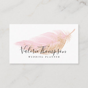 Elegant roos gouden glitter chic roze veer modern visitekaartje