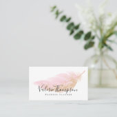 Elegant roos gouden glitter chic roze veer modern visitekaartje (Staand voorkant)