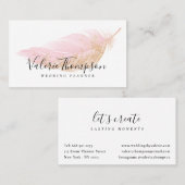 Elegant roos gouden glitter chic roze veer modern visitekaartje (Voorkant / Achterkant)