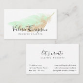 Elegant roos gouden glitter chique munt veer moder visitekaartje (Voorkant / Achterkant)