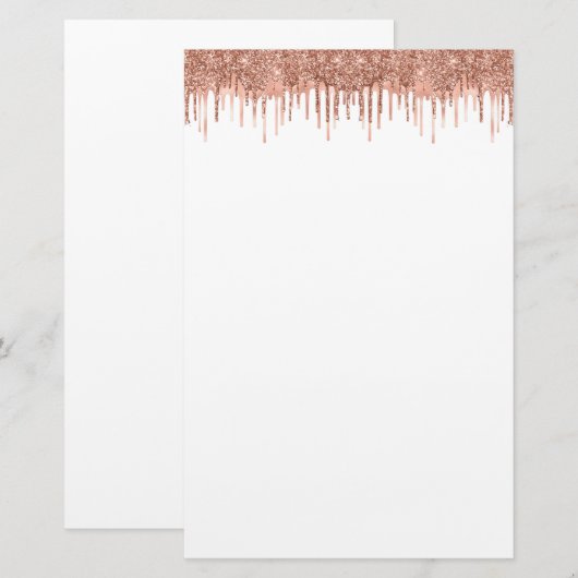 Elegant roos gouden glitter drip briefpapier (Voorkant / Achterkant)
