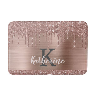 Elegant Roos Gouden Glitter Druppelende Roze Metaa Badmat
