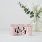 Elegant roos gouden glitter druppelt nagels visitekaartje (Staand voorkant)