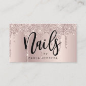 Elegant roos gouden glitter druppelt nagels visitekaartje (Voorkant)