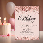 Elegant Roos gouden glitter elke leeftijd blush ve Kaart<br><div class="desc">Moderne Stijlvolle Blush Roze Rose Gouden Sparkle Glitter Wit Verjaardag Uitnodiging. Deze elegante elke leeftijd vrouwelijke meisjesachtige verjaardagsuitnodiging sjabloon met een trendy handgeletterde swash tail font kalligrafie met blush roze roségoud glitter randen op blush roze met perzikkleur accent achtergrond. Perfect voor elke leeftijd (16e, 18e, 21e, 30e, 40e, 50e, 60e...</div>
