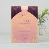 Elegant Roos Gouden Glitter Jurk 18e Verjaardag Folie Uitnodiging (Staand Voorkant)