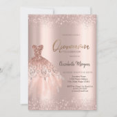 Elegant Roos Gouden Glitter Jurk Dusty Quinceañera Kaart (Voorkant)