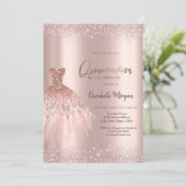Elegant Roos Gouden Glitter Jurk Dusty Quinceañera Kaart (Staand voorkant)