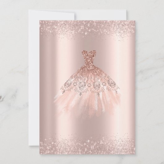 Elegant Roos Gouden Glitter Jurk Dusty Quinceañera Kaart (Achterkant)