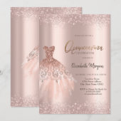 Elegant Roos Gouden Glitter Jurk Dusty Quinceañera Kaart (Voorkant / Achterkant)